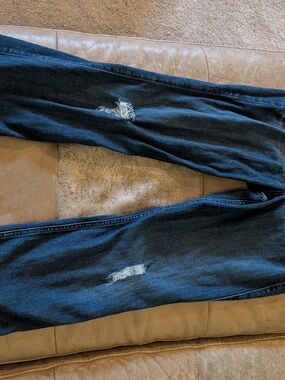Hollister Dark Blue Straight Leg Jeans with Distressed Knees